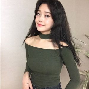 Dark Green Off the shoulder Top